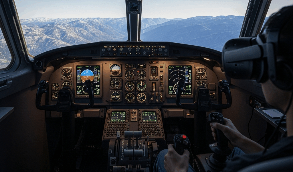 vr headset and flight simulator cockpit view showing aircraf 20260331 203504